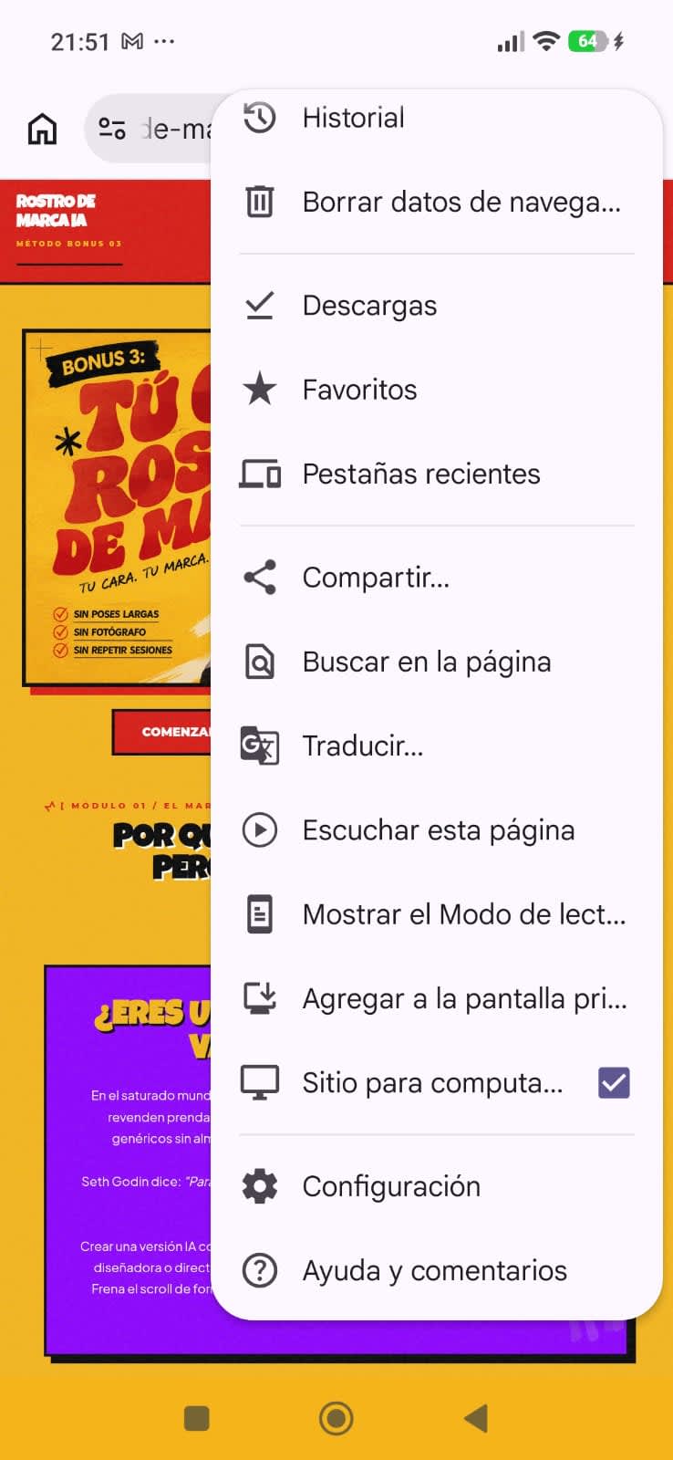 Paso 2: Presionar opciones