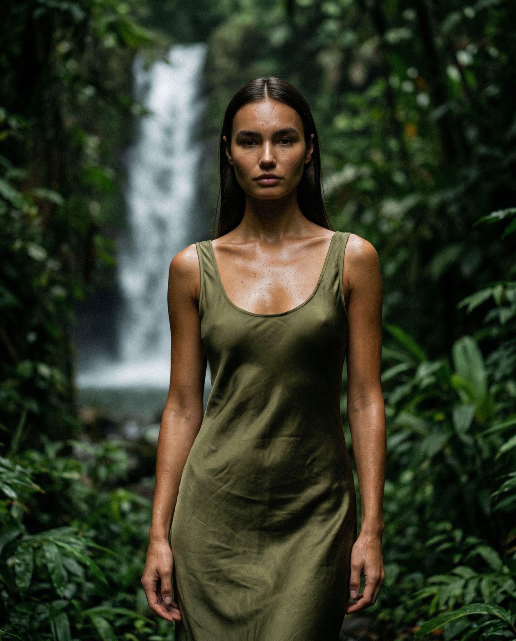 LA MODELO FRENTE A LA CASCADA